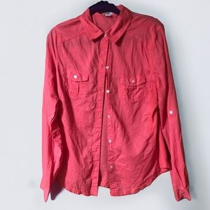 Old Navy Pink Tunic Pocket Dress Shirt White Buttons Size Medium